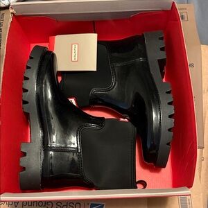 Hunter Shiny Black Ankle Boots